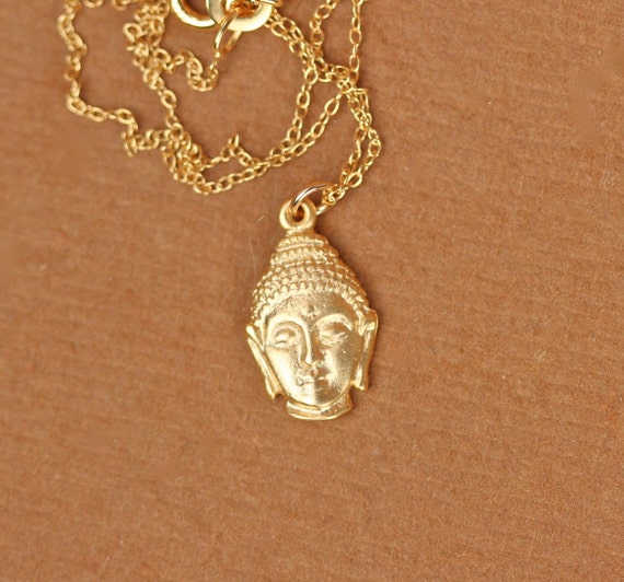 Buddha necklace - yoga necklace - meditation necklace - peace - a 14k gold vermeil buddha head charm on a 14k gold filled chain