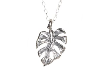 Sterling Silver Monstera Leaf Pendant: Tropical Beach Jewelry