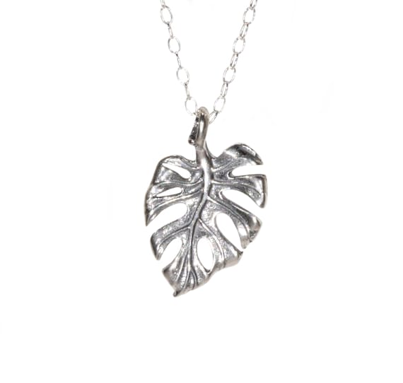 Tropical leaf pendant, sterling silver monstera plant pendant, beach jewelry, gift for her