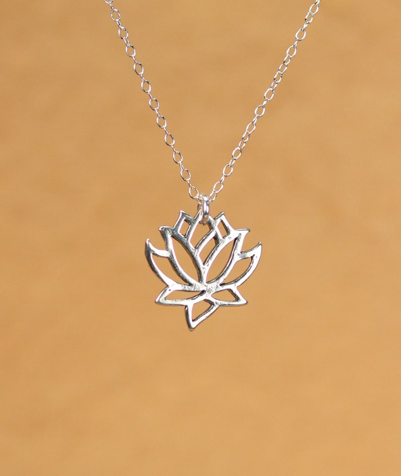 Silver lotus necklace gold lotus flower yoga necklace blooming flower a little lotus flower on a sterling silver chain image 3