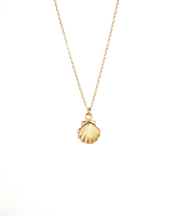 Tiny shell necklace - gold shell necklace -  sea shell necklace - scallop necklace - a tiny gold clam shell on a 14k gold filled chain