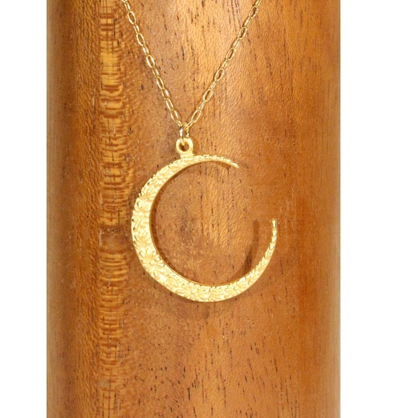 Gold Crescent Moon Necklace, large moon necklace, celestial necklace, flower moon, lunar necklace, dainty 14k gold filled chain