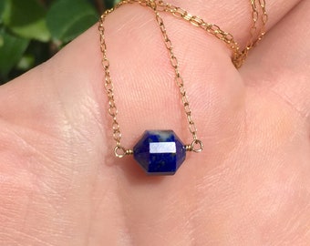 Dainty Lapis Lazuli Necklace: 14k Gold Filled Chain, Chakra Jewelry