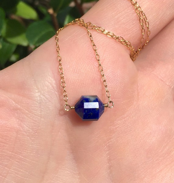 Lapis Necklace, Blue gem necklace, chakra jewelry, Lapis lazuli pendant, chakra necklace, dainty 14k gold filled chain