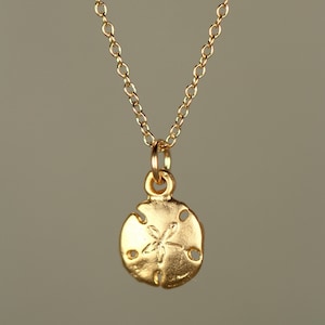 Gold sand dollar necklace - delicate necklace - a tiny 14k gold vermeil sand dollar hanging from a 14k gold filled chain image 4