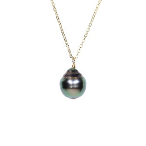 Tahitian Pearl Necklace, south sea pearl jewelry, baroque pearl pendant, black pearl, Tahitian peacock pearl, floating pearl necklace