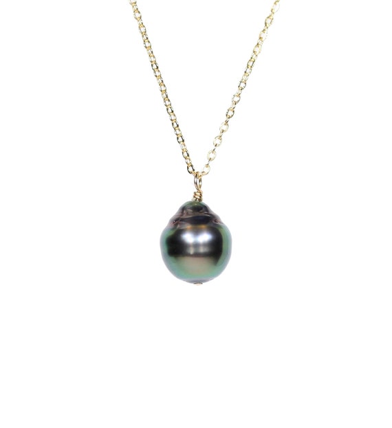 Tahitian Pearl Necklace, south sea pearl jewelry, baroque pearl pendant, black pearl, Tahitian peacock pearl, floating pearl necklace