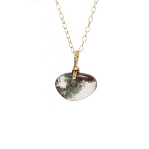 Quartz Necklace, green phantom quartz crystal necklace, unique hippie necklace, dainty 14K gold filled chain