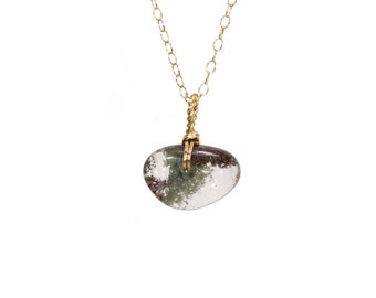 Green Phantom Quartz Necklace: Unique Crystal Pendant, Dainty 14K Gold Filled Chain