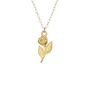 Gold rose necklace, flower necklace, rose stem pendant, floral jewelry, dainty silver chain