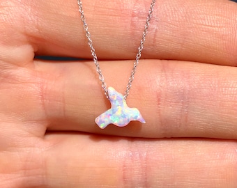 Opal hummingbird necklace, opal necklace, opal bird jewelry, dove silver necklace, gift for her, layering necklace