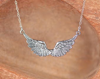 Silver wing necklace - angel wings - flying wings necklace - double wing necklace - sterling silver wing pendant - guardian angel necklace