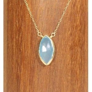 Chalcedony necklace, blue gemstone necklace, layering necklace, solitaire, marquis necklace, blue crystal pendant on a 14k gold filled chain