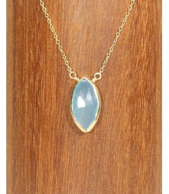 Chalcedony necklace, blue gemstone necklace, layering necklace, solitaire, marquis necklace, blue crystal pendant on a 14k gold filled chain