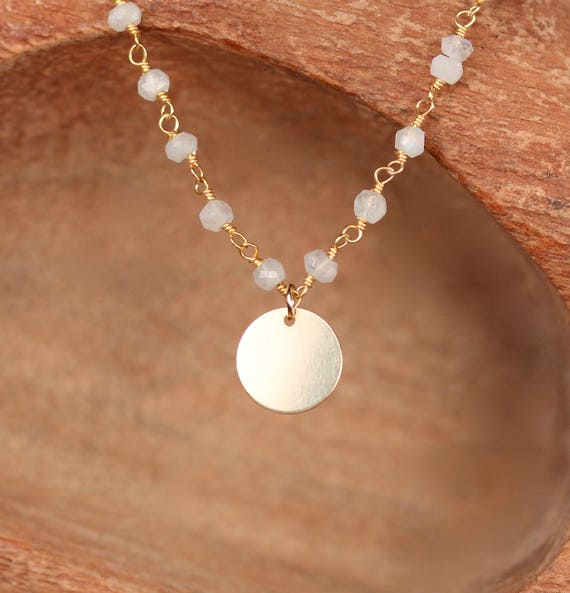 Moonstone beaded necklace - gold disc necklace - wedding necklace - june birthstone -