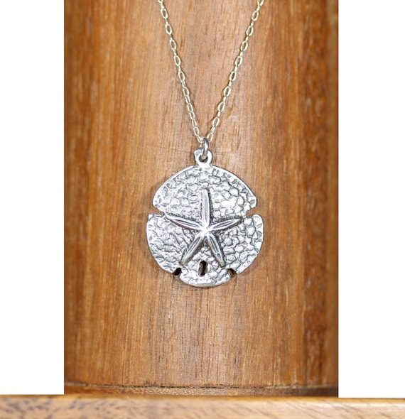 Sand dollar necklace, silver sea star, beach necklace, starfish necklace, a sterling silver sand dollar hangs from a sterling silver chain