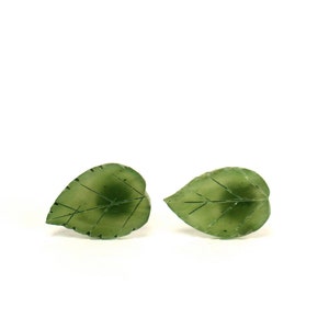 Leaf earrings - leaf studs - jade earrings - nature - green leaf earrings - green leaves - a pair of carved jade leaf stud earrings