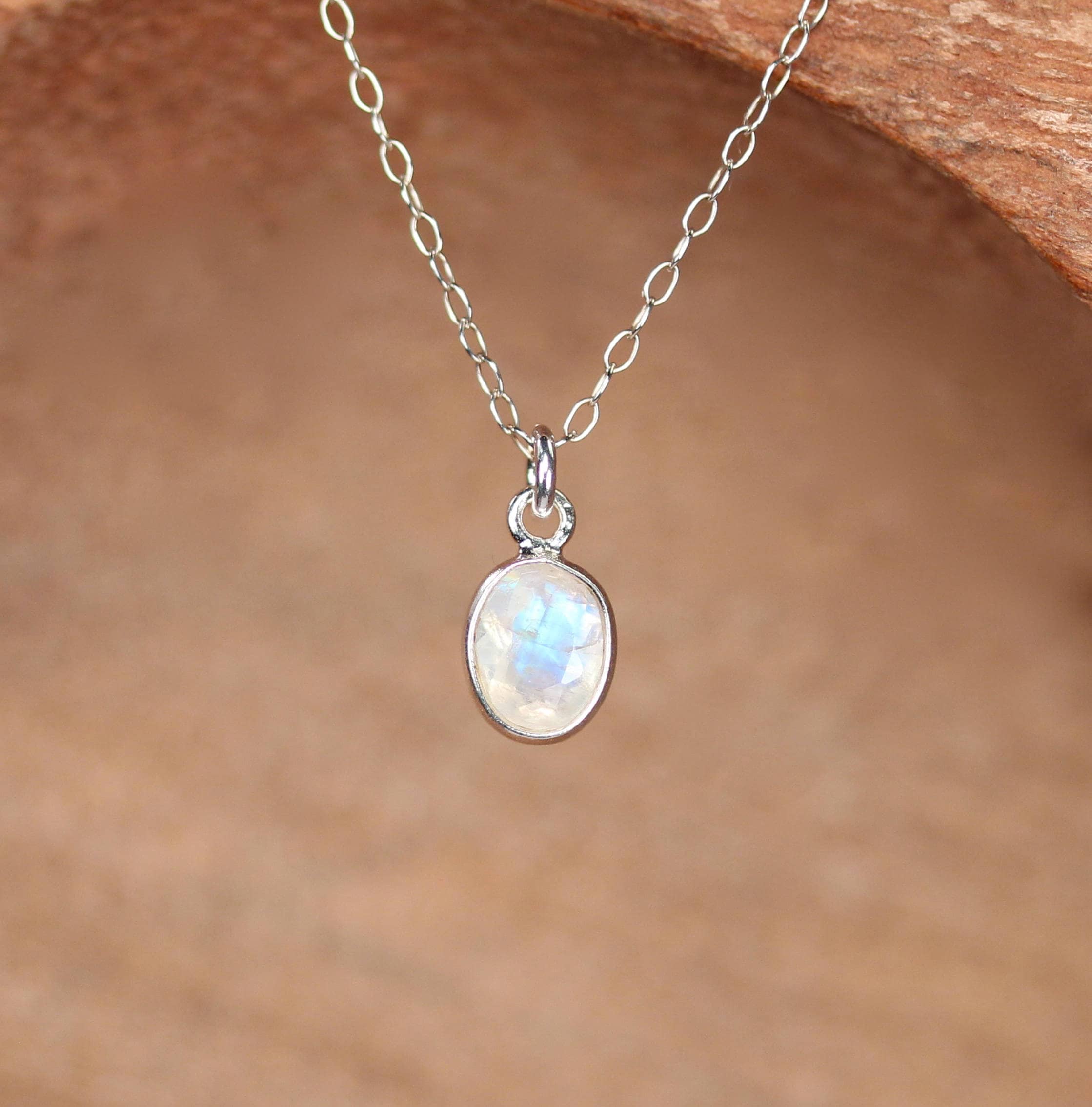 Silver moonstone necklace, tiny moonstone, crystal necklace, June ...