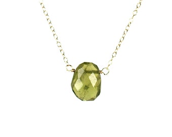 Peridot necklace - green peridot - august birthstone - healing crystal - crystal necklace - a genuine peridot on a 14k gold vermeil chain
