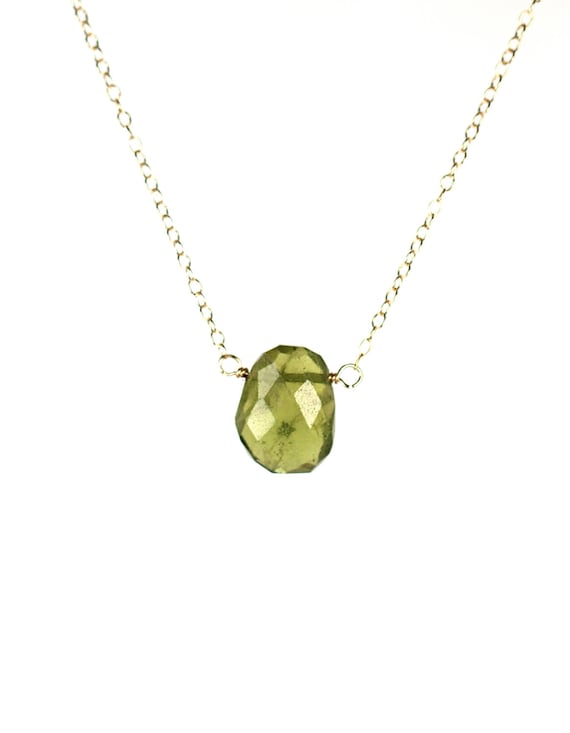 Peridot necklace - green peridot - august birthstone - healing crystal - crystal necklace - a genuine peridot on a 14k gold vermeil chain