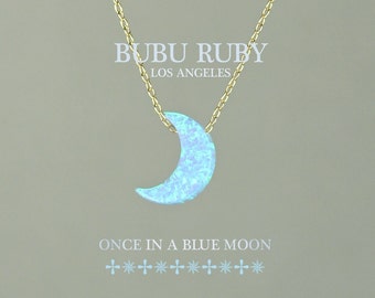 Blue moon necklace - opal moon necklace - moon necklace - a half moon hanging from a 14k gold vermeil or sterling silver chain