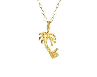 Palm tree necklace, tropical necklace, California necklace, gold palm tree pendant, beach jewelry, destination wedding gift, cute gift idea