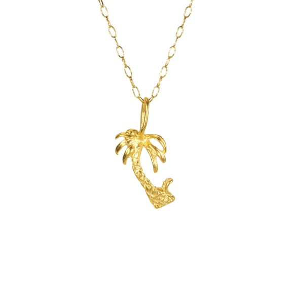 Palm tree necklace, tropical necklace, California necklace, gold palm tree pendant, beach jewelry, destination wedding gift, cute gift idea