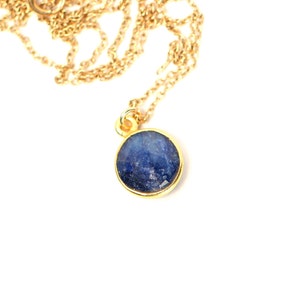 Blue sapphire necklace - crystal necklace - sapphire - september birthstone - a gold bezel set sapphire on a 14k gold vermeil chain