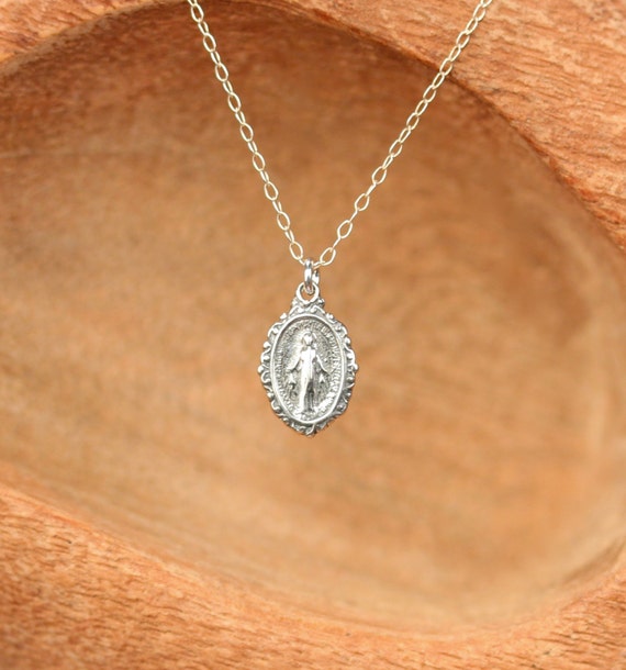 Sterling silver virgin mary necklace - religious necklace - catholic necklace - our lady necklace - virgin mary jewelry