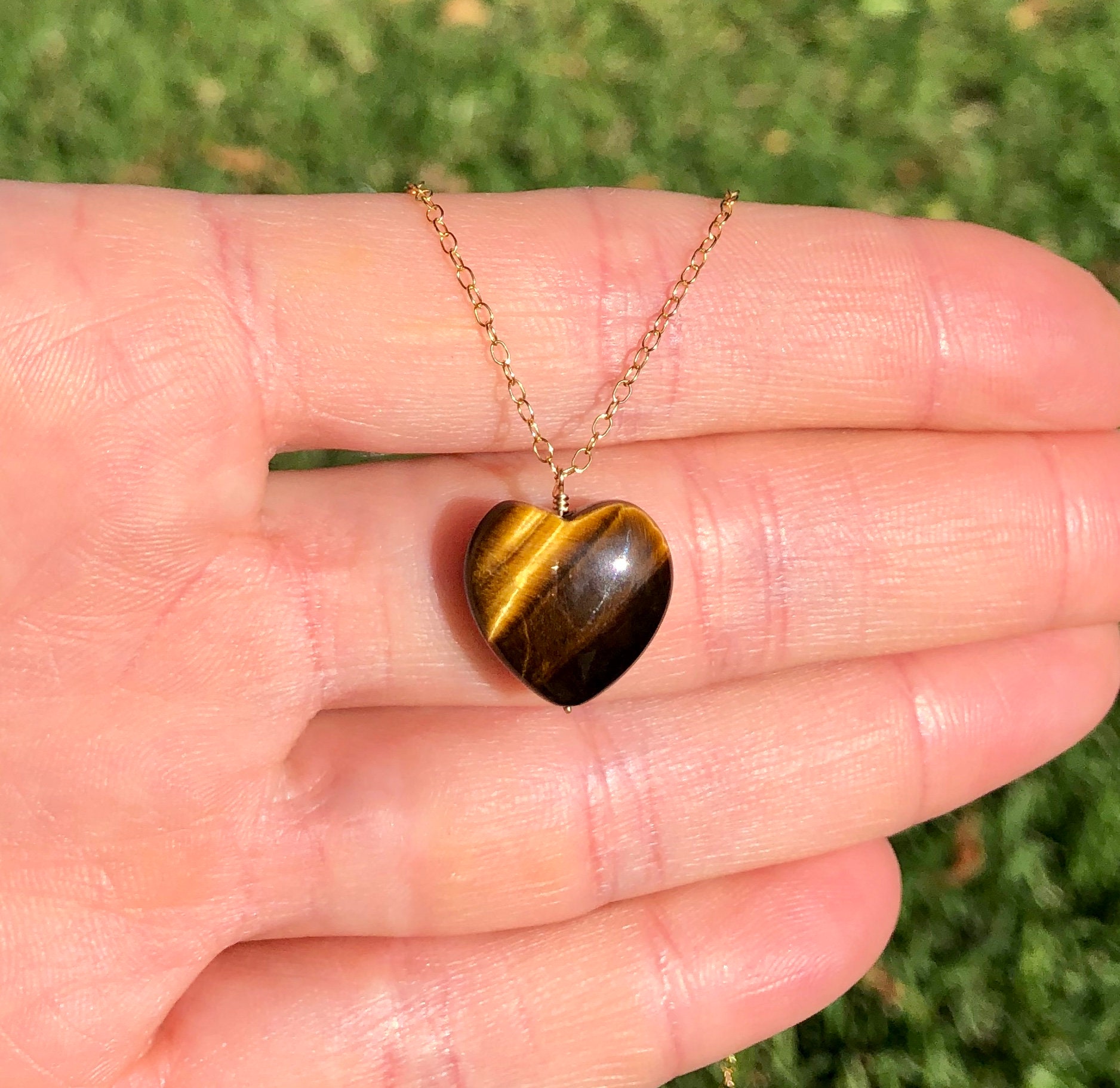 Tigers Eye Necklace Stone Heart Necklace Cats Eyes Stone Necklace