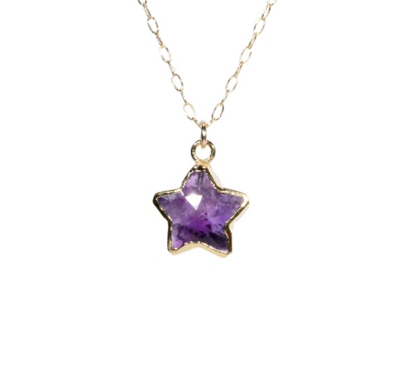 Amethyst star necklace, February birthstone, purple star pendant, healing crystal necklace, celestial necklace, 14k gold filled necklace