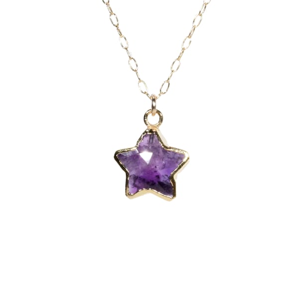 Amethyst star necklace, February birthstone, purple star pendant, healing crystal necklace, celestial necklace, 14k gold filled necklace