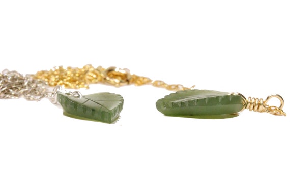 Leaf Necklace, Green Leaf Pendant, Jade Leaf Necklace, Nature Lover, a  Carved Jade Leaf on a 14k Gold Filled Chain 