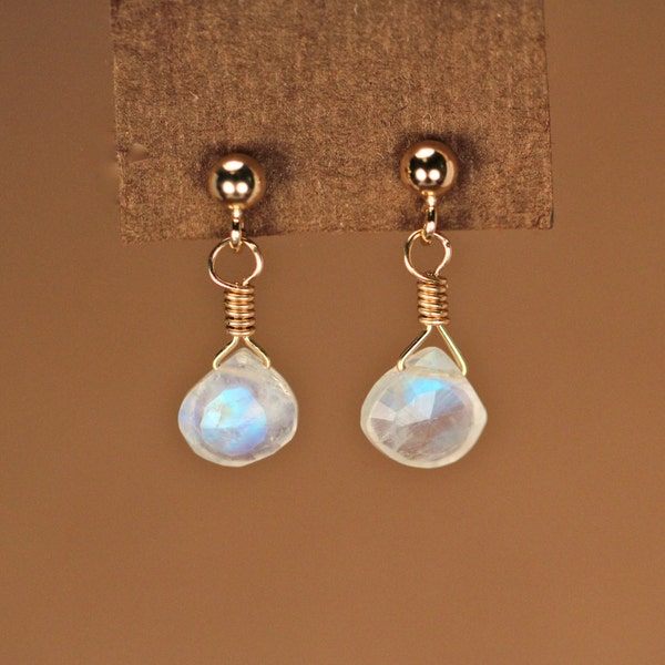 Moonstone earrings - gold moonstone stud earrings - rainbow moonstone - drop earrings - june birthstone - bridal jewelry