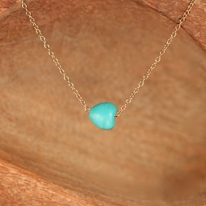 Tiny turquoise necklace - tiny heart necklace - delicate and dainty necklace - a little turquoise heart on a 14k gold vermeil chain
