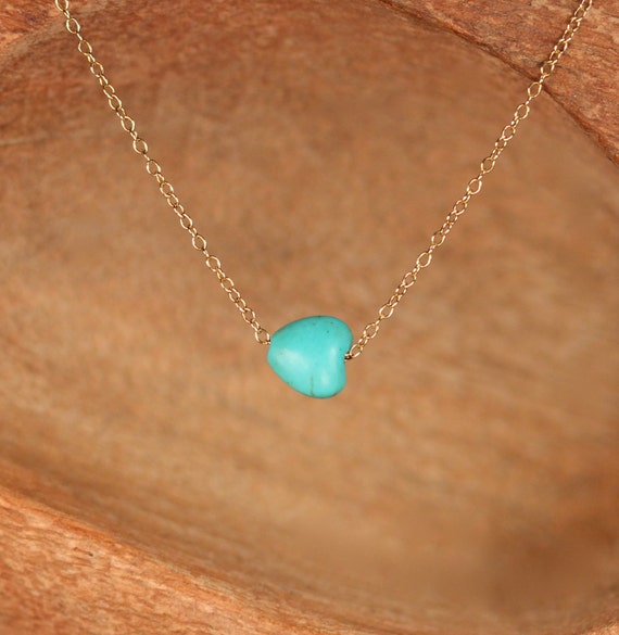 Tiny turquoise necklace - tiny heart necklace - delicate and dainty necklace - a little turquoise heart on a 14k gold vermeil chain