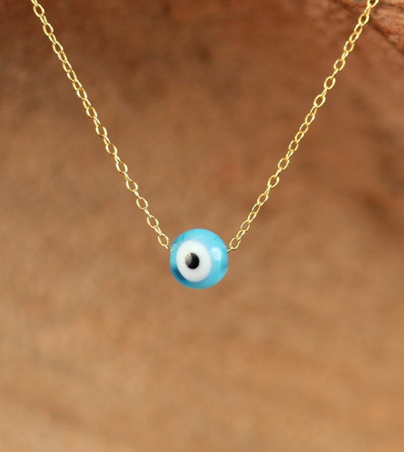 Eye necklace - gold evil eye necklace - blue evil eye - evil eye silver necklace - a little blue glass eye on a 14k gold vermeil chain