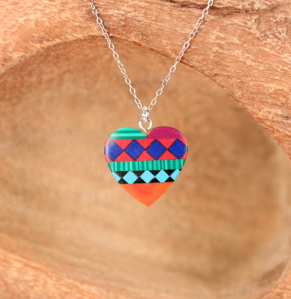 Tribal heart necklace - native american necklace - navajo jewelry - new mexico necklace