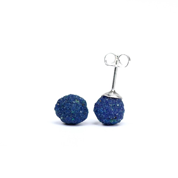 Azurite earrings - blueberry earrings - silver ball earrings - blue stone earrings - raw crystal earrings - ball earrings - boho earrings