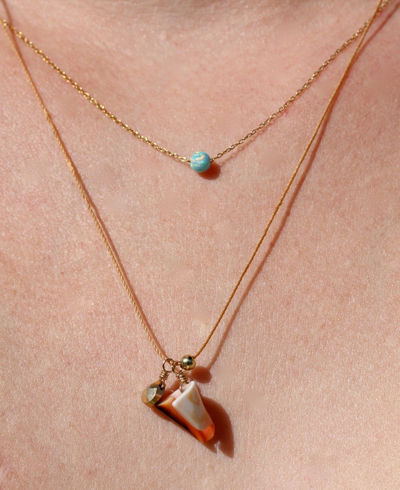 Opal Necklace Tiny Dot Necklace Opal Bead Necklace Etsy