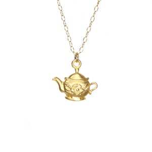 Teapot necklace, tea party necklace, fairytale jewelry, fantasy necklace, tea lovers gift, 14k gold filled chain