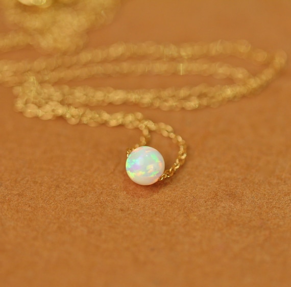 Opal necklace - opal dot necklace - tiny bead necklace - floating necklace - solitaire necklace - a tiny opal bead on 14k gold vermeil chain