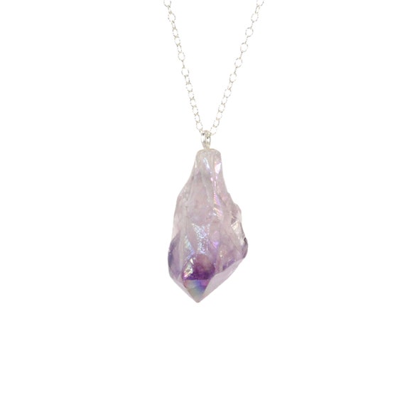 Aura amethyst necklace, February birthstone necklace, purple crystal pendant, chakra necklace, sterling silver necklace
