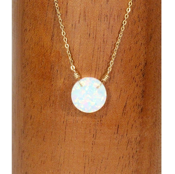 Opal circle necklace, opal disc necklace, opal dot necklace, fire opal pendant, disc necklace, dainty gold necklace, 14k gold filled chain