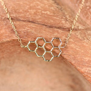 Honeycomb necklace in gold - save the bees - silver honeycomb necklace