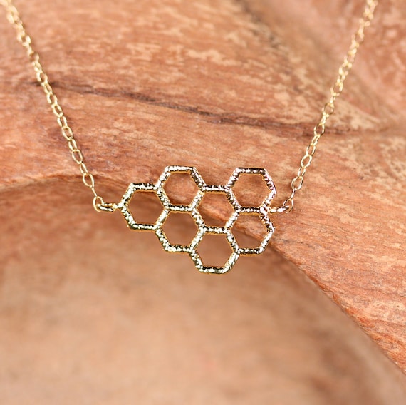 Honeycomb necklace in gold - save the bees - silver honeycomb necklace