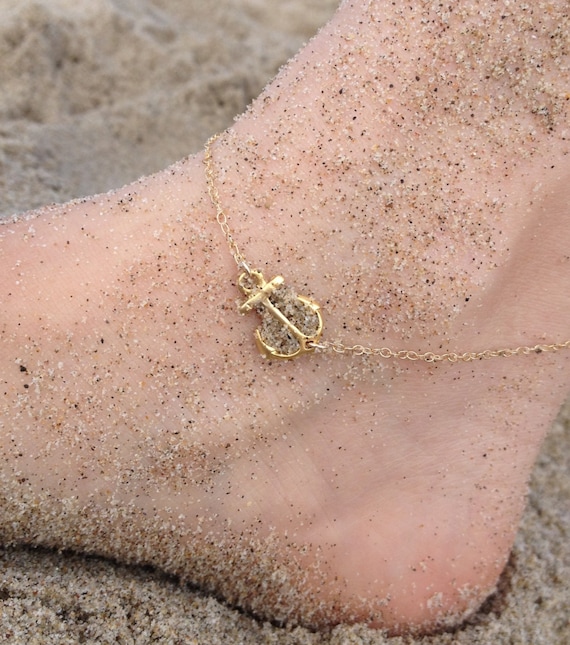 Gold anklet - anchor anklet - nautical anklet - summer anklet - sailor - a gold vermeil anchor on a 14k gold filled chain