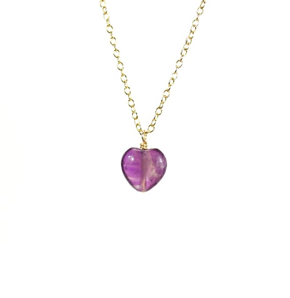 Amethyst heart necklace, crystal necklace, February birthstone, love necklace, purple crystal pendant, dainty necklace, healing stone