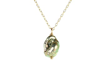 Gray Pearl Necklace: Grey Freshwater Pendant, 14K Gold Filled or Sterling Silver Chain