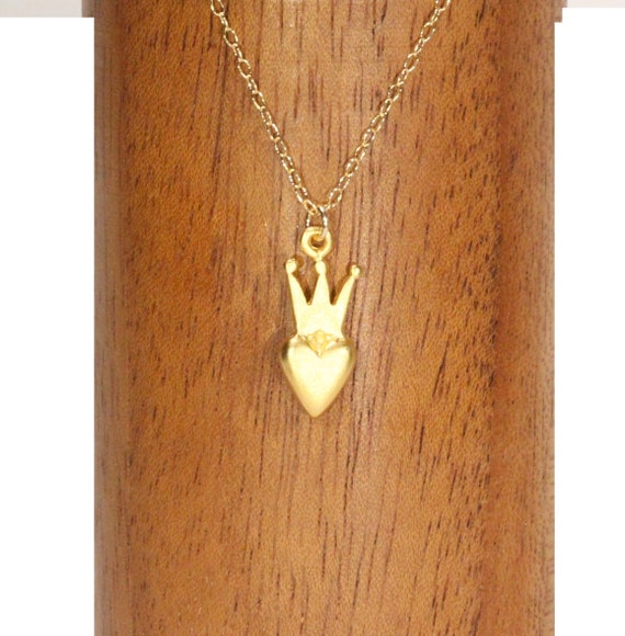 Queen of my Heart Necklace: Princess Crown Tiara Pendant, 14k gold filled chain